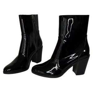 Splendid Patent Leather Boots Size 10 Black Stacked Block‎ Heel Mid-Calf Booties
